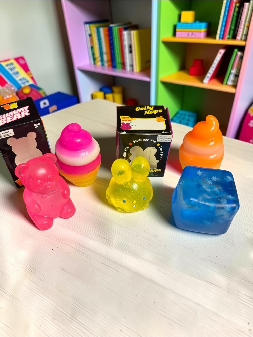 Pink, Yellow, Orange, Blue Sensory Squeeze Toy Bundle